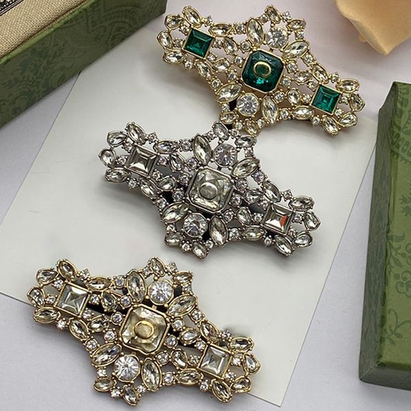 Vintage Bling-Brosche für Damen, wunderschöne Diamant-grüne Jadeit-Intarsien-Antik-Kupfer-Brosche, personalisierter Luxus-Party-Schmuck