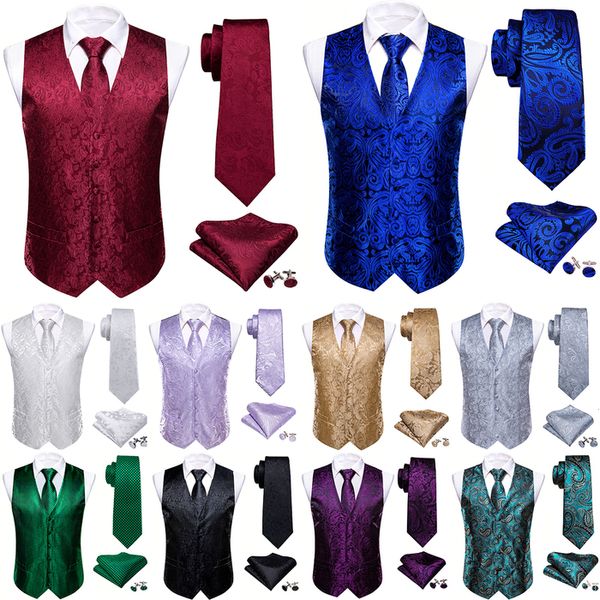 Coletes masculinos de luxo de seda colete masculino vermelho burugndy azul verde prata roxo ouro estampado colete bordado ternos de casamento jaqueta Barry Wang 230808