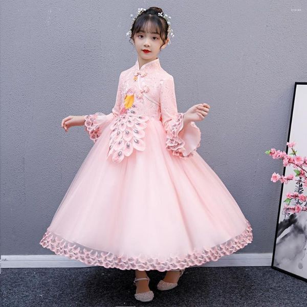 Abbigliamento etnico Ragazza Ricamo Abito Cheongsam Fiore Per Matrimonio Ragazze Cinese Hanfu Principessa Lungo Tutu Anno