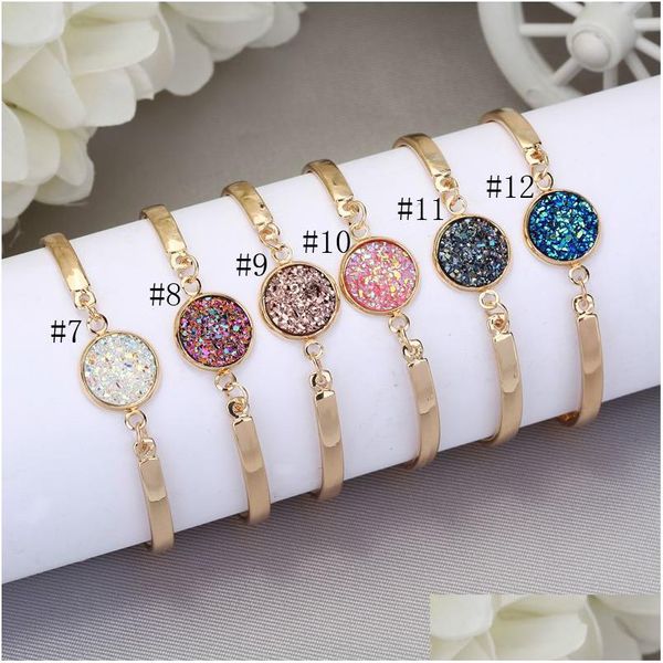 Charm Bracelets Luxo Druzy Stone Wrap Bracelet Round Natural Geode Strass Pave Drusy Bangle Para Mulheres Moda Jóias Presente Drop Dhnbh