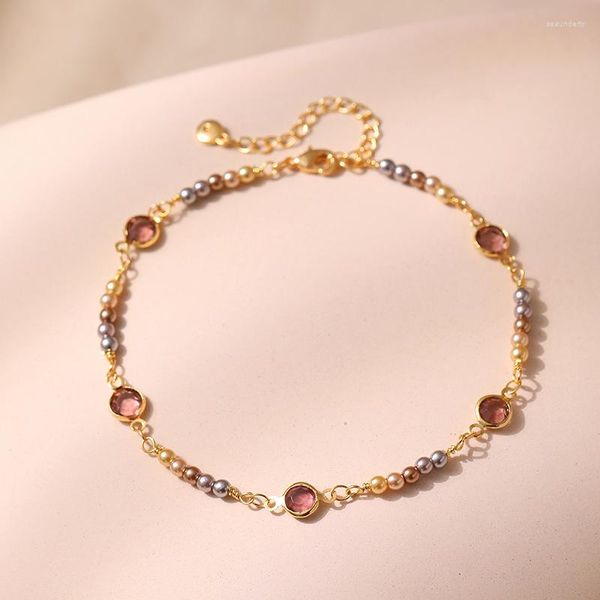 Fußkettchen, handgefertigt, verstellbare Größe, ABS-Perle, 18 Karat vergoldet, Kette, rosa Glasperlen, Damen-Fußkettchen, Sommer, Modeschmuck, Accessoires