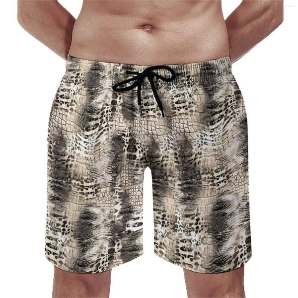 Erkek Şort Snakeskin Tahta Adam Modaya uygun hayvan baskı plajı rahat elastik bel yüzme gövdeleri büyük boyut