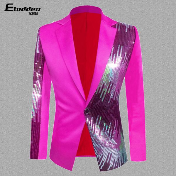 Ternos masculinos Blazers HOO Combinação de cores masculinas Blazer casual Fashion Host Performance Vestido com lantejoulas 230808