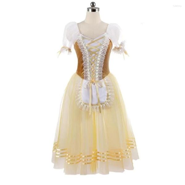 Traje de Palco Giselle Saia Longa Crianças Adulto Competição Vestido Personalizado Tutu Performance Menina Gaze Amarelo Vinho Tinto