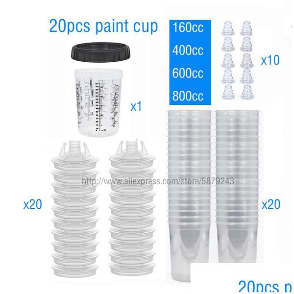 Pistolas de pulverização 20Pcs Paint Cup Gun Tanque de mistura Não Clea 165/400/600/800Ml Tipo descartável H/O Entrega rápida em casa Ferramentas de jardim Dhlej