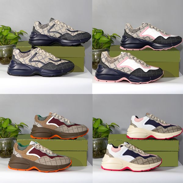 Designer Rhyton Tênis Sapatos Vintage Feminino Masculino Sapatos Casuais Bege Tênis Bordado Old Daddy Shoe Multicolor Chaussures Moda Trainer Com Caixa