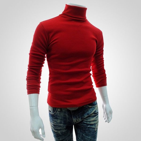 Maglioni da uomo a collo alto maglioni da vino rosso sottile pullover per uomo solido abbigliamento da ufficio in cotone lavorato a maglia uomo Hombre top 230808