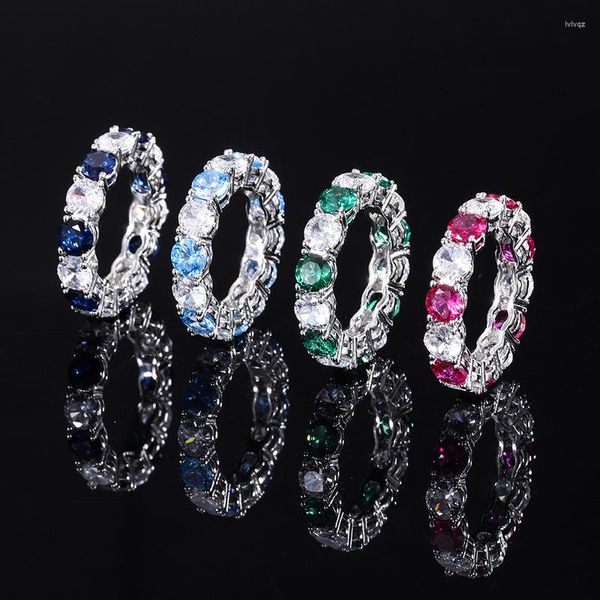 Küme Yüzükleri S925 STERLING Gümüş Takı Orijinal Sertifikalı Laboratuvar Oluşturdu Ruby Emerald Safir Sır Ring Kadınlar Vintage Party Aksesuarları