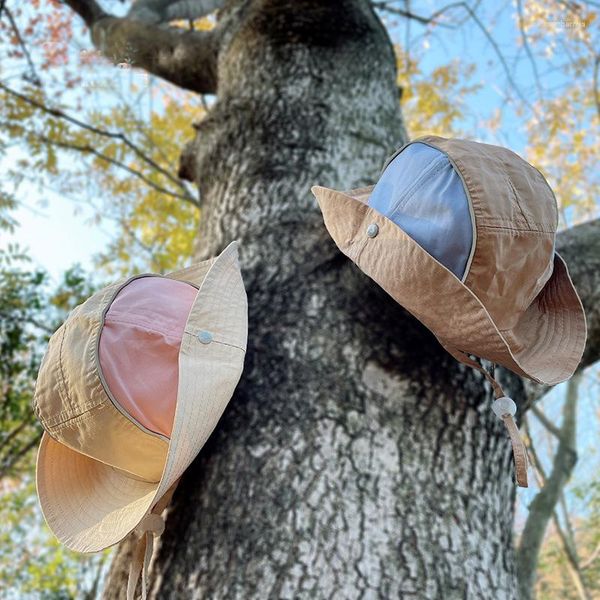 Berets 2023 Детский цвет блокировки рыбаков шляпы для мальчиков девочки для девочек на открытом воздухе ветрозащитные дети Боб Хомм Сомбреро ведро шляпы