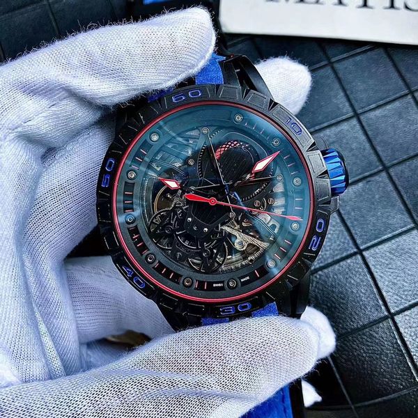 Relógio esportivo masculino relógio de pulso de luxo em aço inoxidável suíço automático mecânico 28800 vph 46mm esqueleto aberto relógios safira à prova d'água