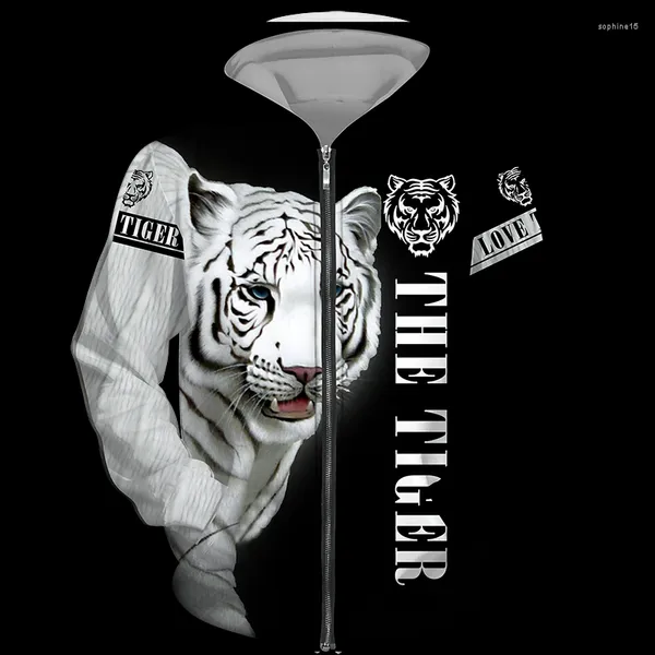 Herren Hoodies Zip Hoodie Streetwear 3D Tiger Bedrucktes Sweatshirt Sportmantel Pullover Mode Langarm Übergroße Jacke