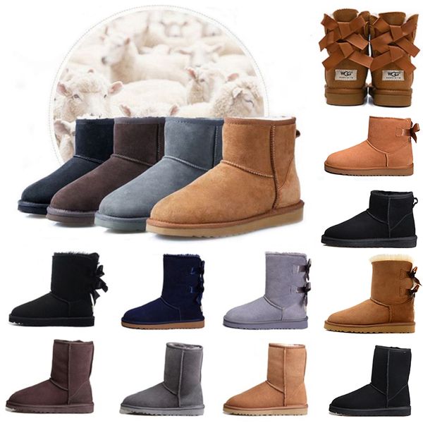 Australian Australia GS 585401 stivali classici Short Mini donna neve tenere al caldo uomo Peluche Pelle di pecora Pelle scamosciata grigio castagna Pelliccia piena Soffice ugg peloso Stivali stivaletti wgg