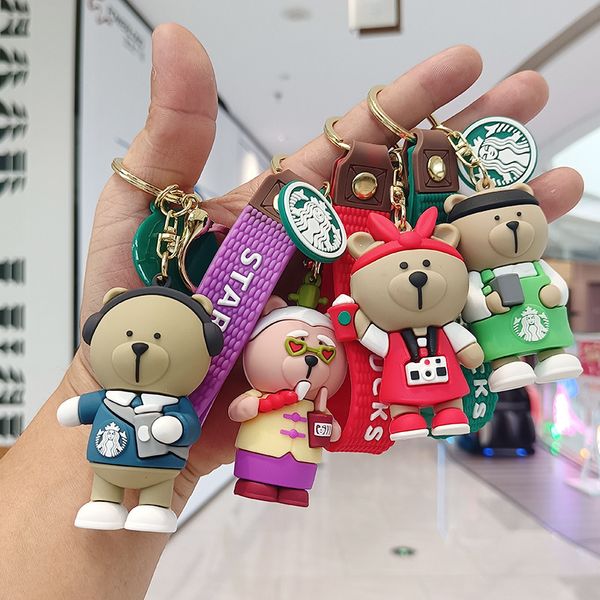 Kahve Bear Anahtarchain Karikatür Exquisit Araba Keychain Oyuncak Süt Tea Fincan Çanta Kolye