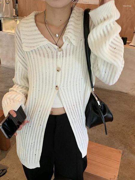 Malhas Femininas Suéteres Femininos Manga Comprida Sweet Pure Casual Femme Hipster All-match Cardigan Student Streetwear Elegante Coreano Knit Jumpers