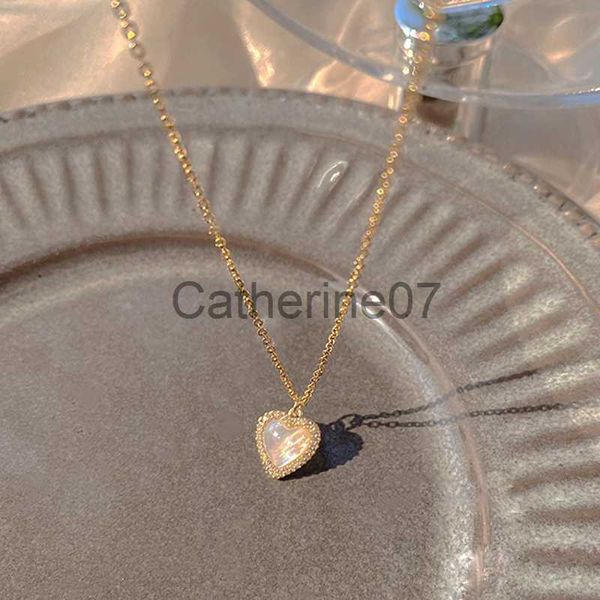 Kolye Kolyeleri Modaya uygun 14K Gerçek Altın Kalp Şeklinde Opal Zincir Kolye Kolye Kadınlar Mizaç Takıları Parlak AAA Zircon Düğün Hediyesi J230809