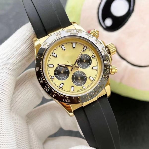 Gold Mode Business Herren automatische mechanische Uhren 40 mm Edelstahlgehäuse Gummigürtel Armband Uhr Schraube Krone Keramik Kratzring Öffnung Montre