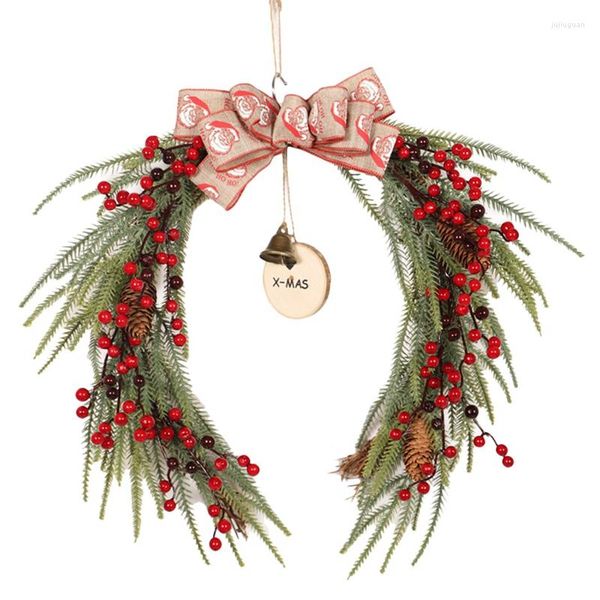Fiori decorativi Ghirlande per porte Bacche rosse artificiali e ghirlanda di pigne Appese ghirlande Decorazioni per ornamenti natalizi