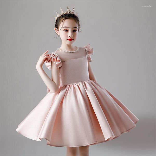 Ethnische Kleidung Mädchen formelles rosafarbenes Hochzeitskleid für Kinder, elegantes Partykleid, A-Linien-Kleider, Prinzessin, Abschlussball, Festzug