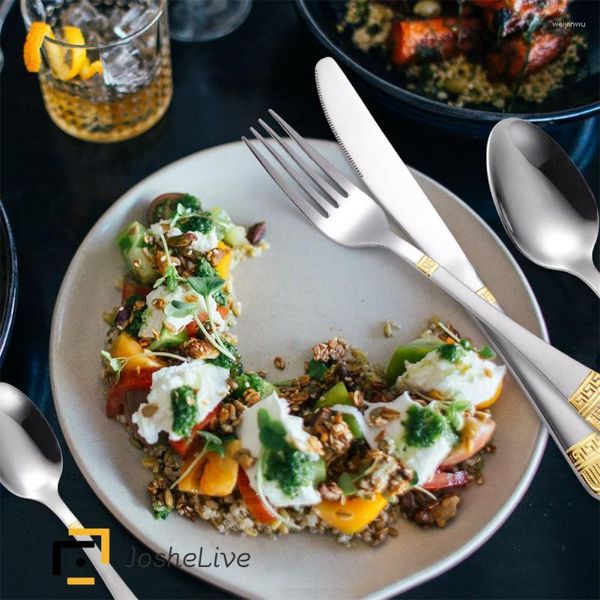 Conjuntos de louça para piqueniques ao ar livre Faca de quatro peças garfo colher terno durável prata aço inoxidável conjunto de talheres acessórios de cozinha fácil