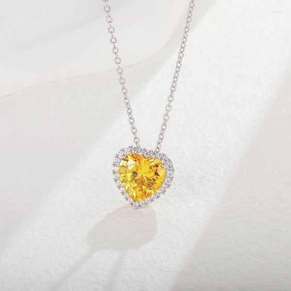 Anhänger-Halsketten MxGxFam Große gelbe 12-mm-Zirkon-Herz-Halskette für Damen, Modeschmuck, Weißgold vergoldet, mit 45 cm Kette
