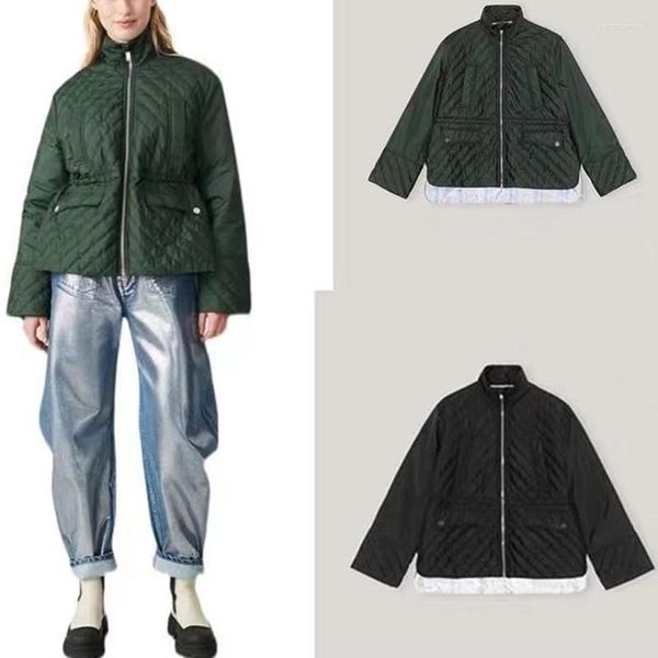 Frauen Unten Frauen Rollkragen Plaid Kurzen Mantel Elastische Taille Zipper Taschen Schwarz Grün Herbst Winter Damen Warme Dicke Jacke