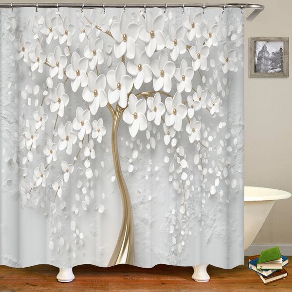 Portaspazzolini 3D bellissimo fiore albero stampato tenda bagno poliestere impermeabile con ganci decorazione della casa schermo doccia 230809