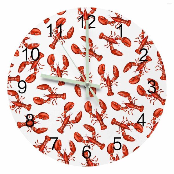 Orologi da parete Lobster Sea Life Orologio con puntatore luminoso retrò Ornamenti per la casa Rotondo Silenzioso Soggiorno Camera da letto Arredamento per ufficio