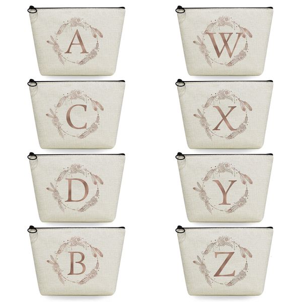 Kosmetiktaschen, Hüllen, Wärmeübertragung, Kranz, 26 Alphabet-Aufdruck, Clutch, Handytasche, Blumenmuster, AZ-Buchstabe, Damen-Brautjungfer-Antrag, Geschenkpaket 230808