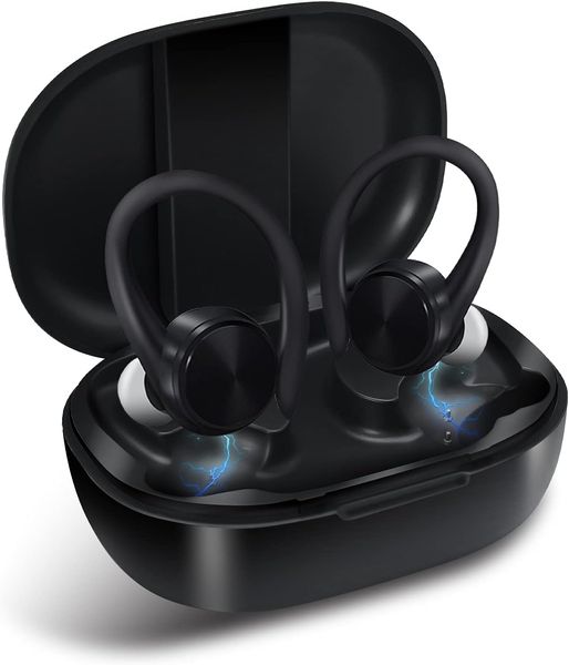 Fones de ouvido sem fio verdadeiros Bluetooth T26 com pareamento automático Fones de ouvido Bluetooth 5.1, fones de ouvido sem fio com gancho para corrida, compatíveis com dispositivos iOS e Android