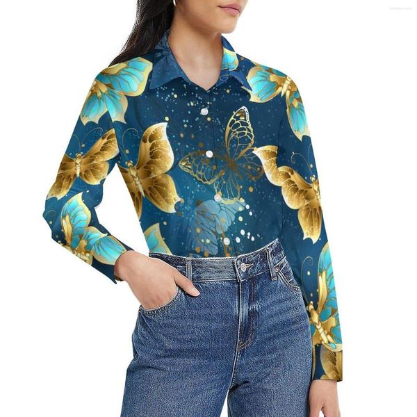 Blusas Femininas Steampunk Butterfly Blusa Solta Abstrato Animal Casual Oversized Feminino Camisas Fofas de Manga Longa Outono Top Estampado