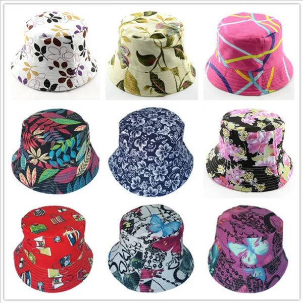 Boné Feminino Floral Grid Bucket Bacia Pescador Boné Tope Viagem ao Ar Livre Lona Casual Chapéu de Sol Clássico Estampado Gorro Chapéu Dobrável B71601ZZ