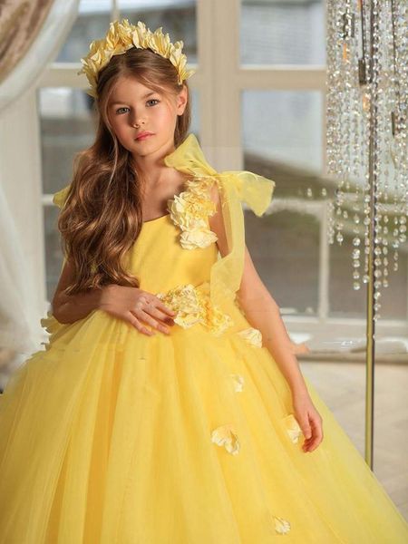 Abiti da ragazza Elegante tulle in pizzo stampato Bareback Princess Flower Dress Wedding Party Ball Prima Comunione Dream Kids Gift