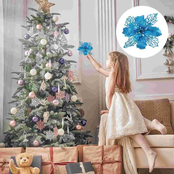 Fiori Decorativi 12 Pezzi Decorazione Floreale Artificiale Poinsettia con Glitter Natalizi per Topper per Albero di Natale