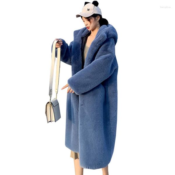 Pelliccia da donna 2023 Cappotto invernale da donna Faux Visone Cappotto lungo allentato a maniche lunghe di lusso Capispalla spesso caldo Cappotti di peluche femminili