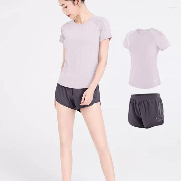 Conjuntos ativos Conjunto de ioga feminino Ice Silk Sportwear Workout Sexy Sleeve Short Sleet T Shirt Gym Clothing Sports Shorts Two Piece Feminino