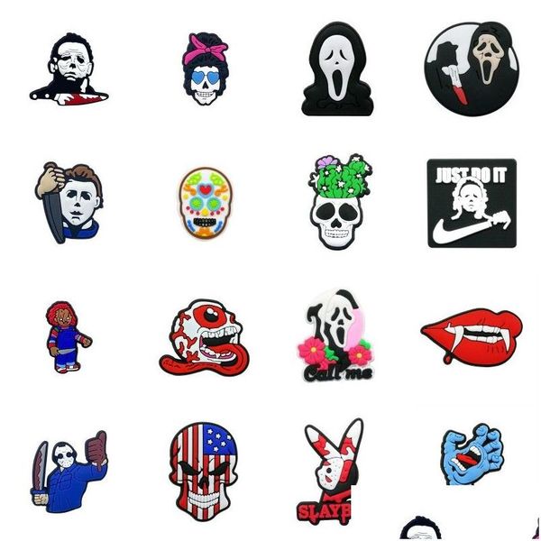 Cannucce Moq 20Pcs Film horror Halloween Custom Sile St Toppers Er Charms Buddies Fai da te Decorativo 8Mm Forniture per feste Regalo Drop Deliv