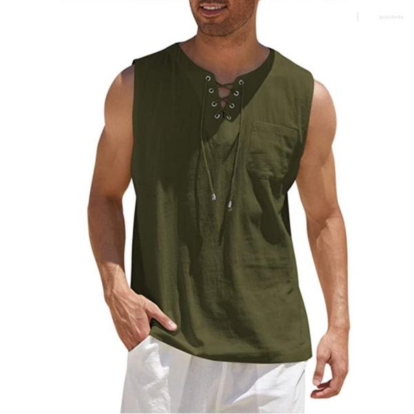 Männer Tank Tops Sommer Top Baumwolle Und Mode Einfarbig Ärmellose Kleidung Schnüren Casual Outdoor Shirt