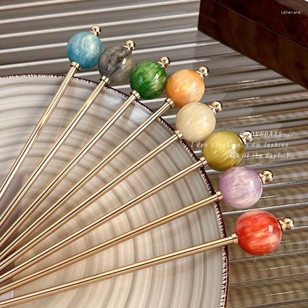 Grampos de cabelo 2023 Estilo Chinês Candy Color Pingente Bola Redonda Metal Hairpin Para Mulheres Meninas Moda Personalidade Clipe Acessórios