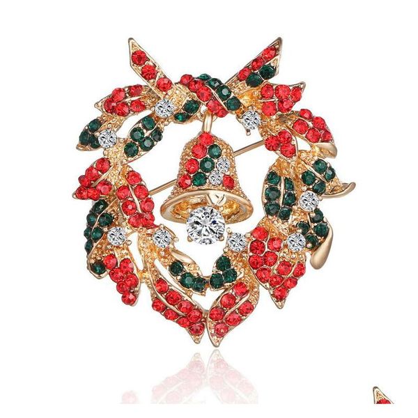 Pins Broschen Mode Weihnachten Schmuck Frauen Luxus Kristall Strass Kleine Glocke Girlande Pin Für Geschenk Großhandel In Drop Lieferung Dh1Uk