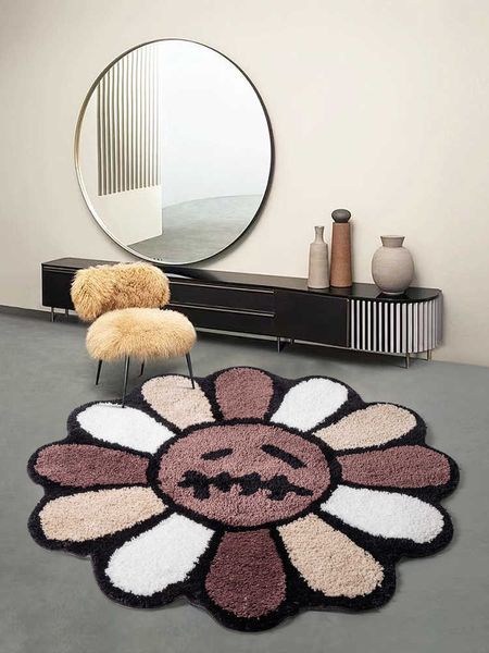 Getufteter Teppich mit Smiley-Gesicht, Blumenkunst-Teppich für Schlafzimmer, Wohnzimmer, Retro-Regenbogen, flauschiger Badezimmerteppich, rutschfeste Matte, Heimdekoration, HKD230809