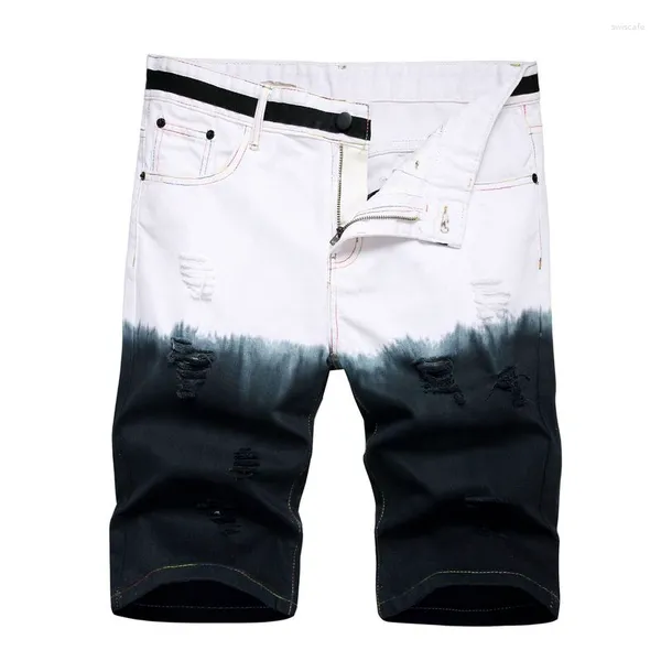 Männer Jeans Zerrissene Denim Shorts 2023 Sommer Mode Beiläufige Dünne Tie-Dye Farbverlauf Kurze StreetwearMale Marke Kleidung