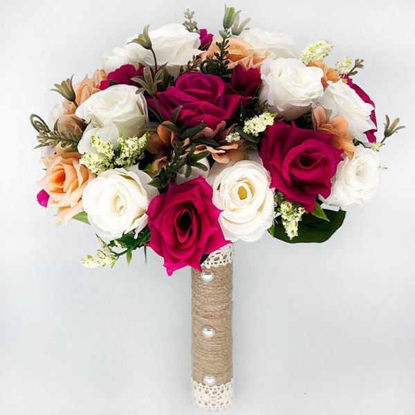 Dekorative Blumen Kränze Braut Brautjungfer Hochzeitsstrauß Seidenband Rosen Künstliche haltende Blumen Braut Mariage Blumenstrauß Hochzeit Ramo Rosas Novia 230809