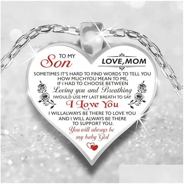 Подвесные ожерелья для моего сына Люблю маму ожерелье для мужчин Женщина, дочь, папа, внучка, девочки, невеста, сердечные сети мод, семья dhmln