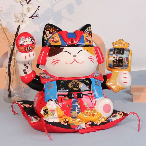 Oggetti decorativi Figurine Samurai giapponese Fortune Cat Ornament Money Bank Lucky Home Decoration Desktop Ceramic Living Room 230809