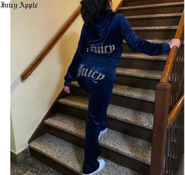 Juicy Apple Women's Tracksuits Velvet Sewing Suits Outfit zweiteilige Jogging -Set Velours Sweatshirt Met Hoodie Hosenanzug 17