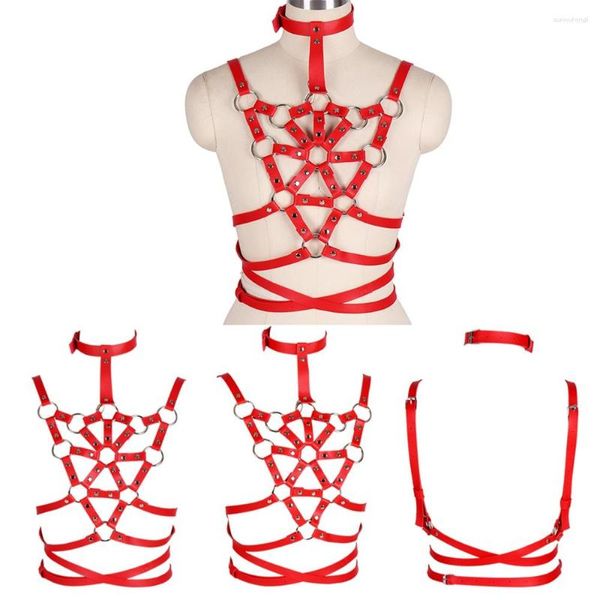 Cinture Punk Red Leather Harness Belt Corsetto Intimo da donna Top Crop Halloween Carnival Giarrettiere Dress Dance Goth Accessori