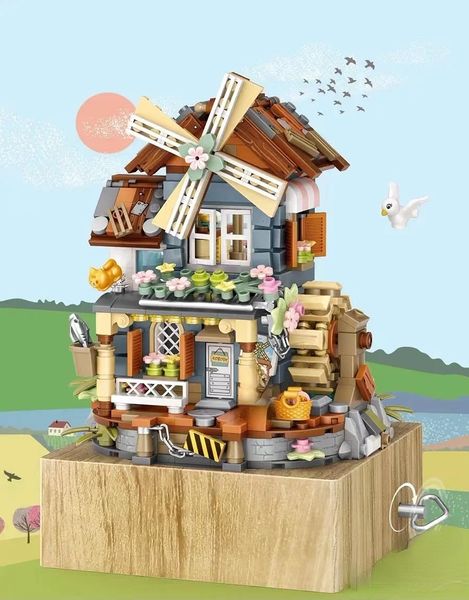 Andere Spielzeuge LOZ 1239 Miniblöcke Kinder bauen DIY Ziegel Mädchen Geschenk Spieluhr Chinesisches Windmühlenhaus 230809