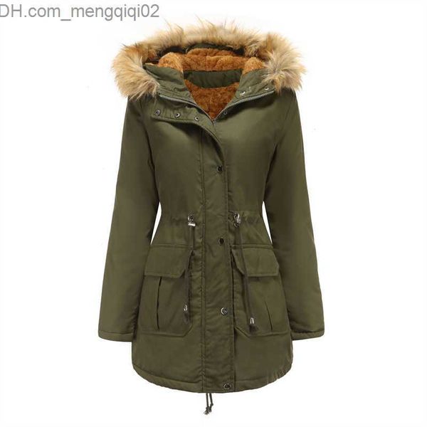 Damen-Daunenparkas, warme Winterjacke, Damen-Pelzkragenjacke, geeignet für Damen, ultradünner Woll-Park-Hoodie-Park Z230809