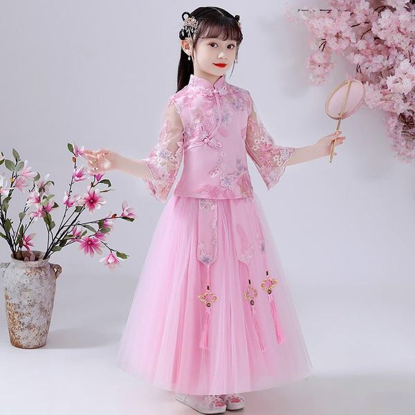 Roupas étnicas Meninas Vestido Cheongsam Vestidos de flores Crianças Bebê Roupas elegantes Roupas tradicionais chinesas Roupas para o ano