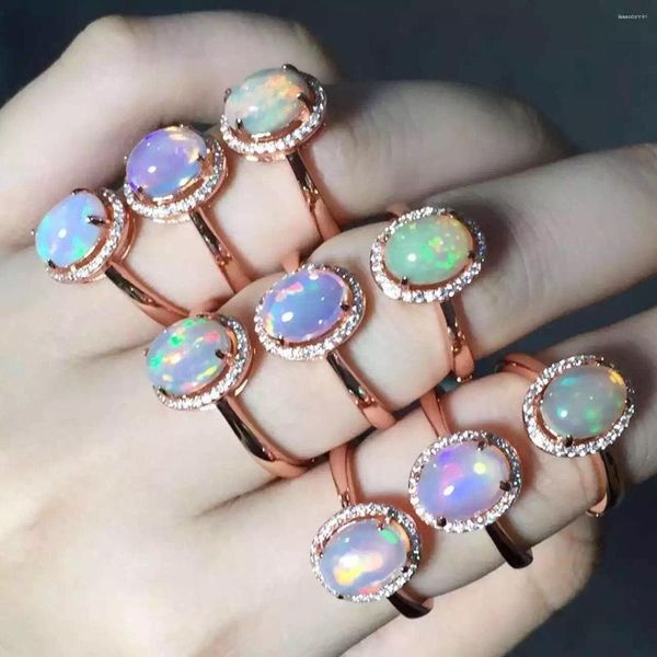 Cluster Ringe 2023 Bunte Oval Feuer Natürlicher Opal Ring Für Frauen Weiße Kristalle Zirkon Engagement Weibliche Anel Schmuck Geschenk